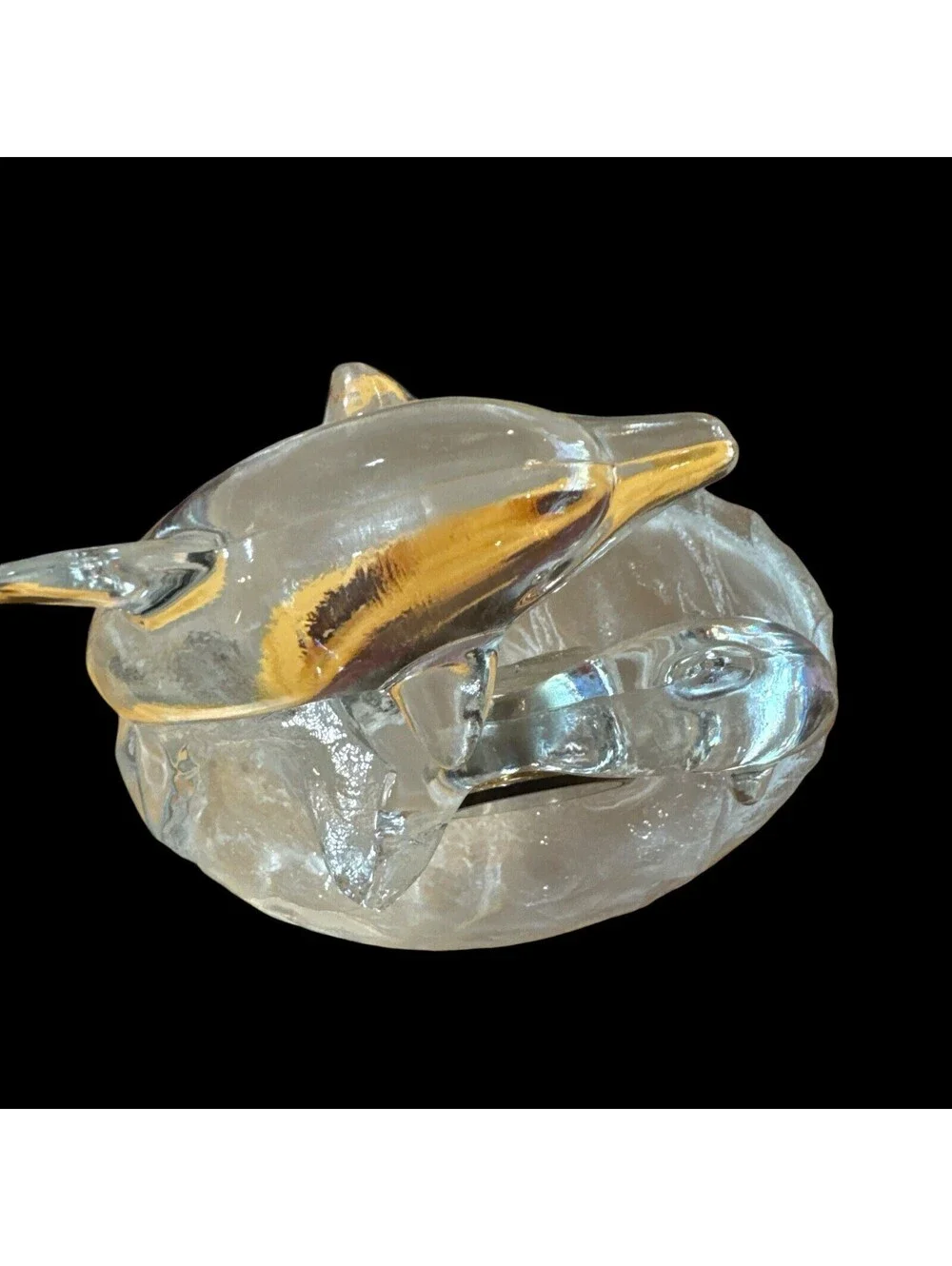 Cristal D'arques Glass Dolphin Crystal Clock Concept Quartz Not Working..